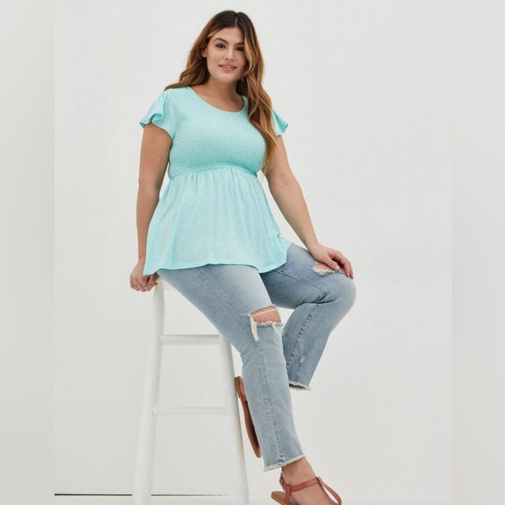 Aqua Ruffle Sleeve Top